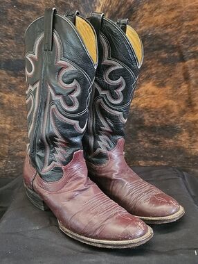 Panhandle Slim Two-Tone Black & Burgundy Leather Cowboy Boots
